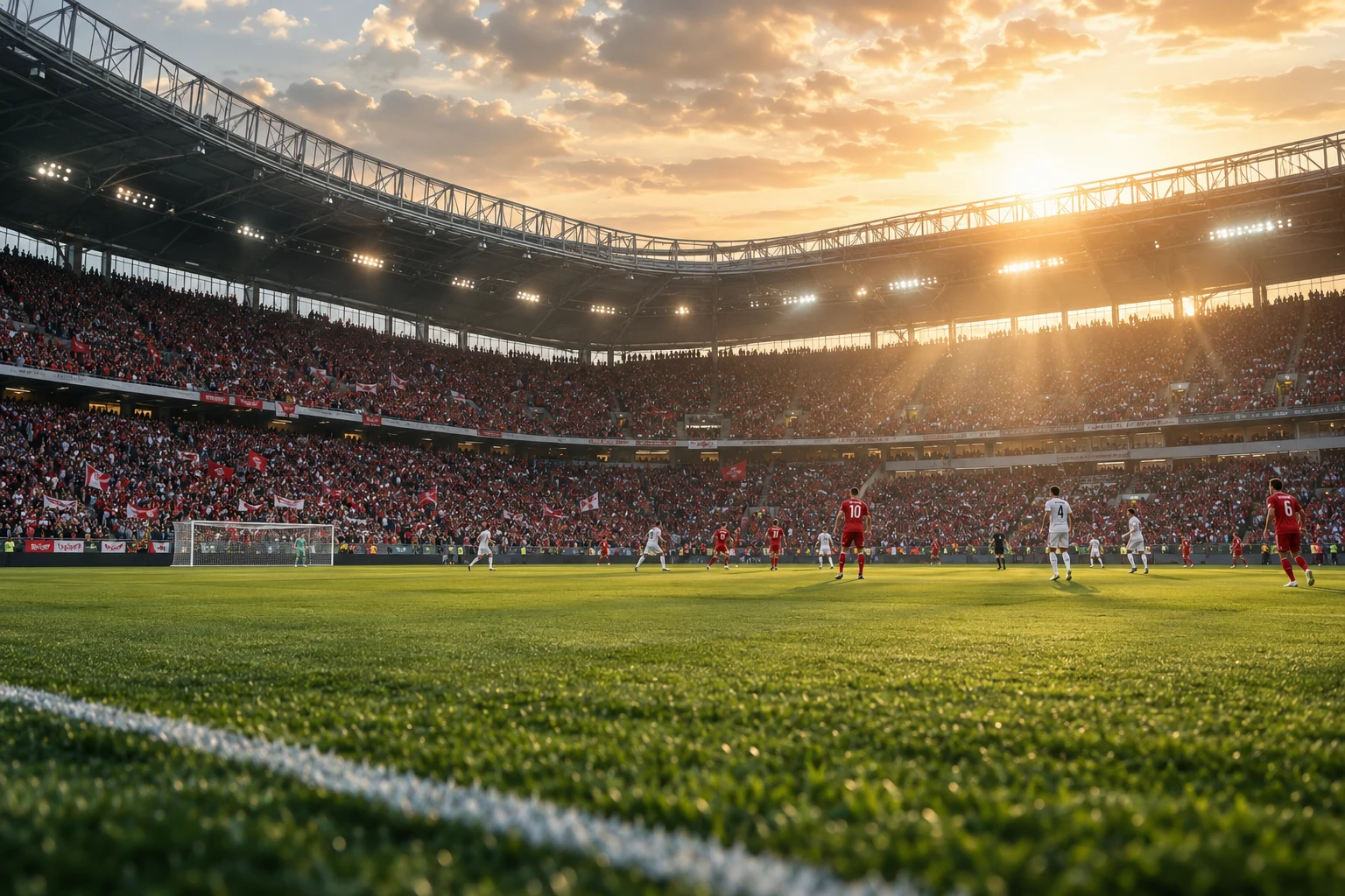 Un stade de football sous les projecteurs